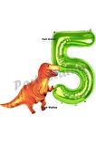 Dinozor Konsept 5 Yaş Balon Set Dinozor T-Rex Balon ve Yeşil Rakam Balon Doğum Günü Set