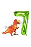 Dinozor Konsept 7 Yaş Balon Set Dinozor T-Rex Balon ve Yeşil Rakam Balon Doğum Günü Set