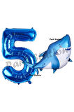 Köpek Balığı Balon 2 Yaş Doğum Günü Balon Set Köpek Balığı Konsept Balon ve Lacivert Rakam Balon