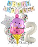 İce Cream Dondurma Konsept Doğum Günü 2 Yaş Balon Set Yaz Tema Sevimli Dondurma Folyo Balon Set