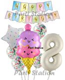 İce Cream Dondurma Konsept Doğum Günü 8 Yaş Balon Set Yaz Tema Sevimli Dondurma Folyo Balon Set