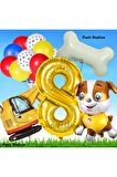Rubble Dozer Araçlı Köpek Konsept 8 Yaş Doğum Günü Parti Balon Set Paw Patrol Kemik Balon