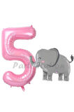 Sevimli Fil Balon 4 Yaş Doğum Günü Balon Set Safari Konsept Fil Balon ve Pembe Renk Rakam Balon