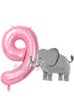 Sevimli Fil Balon 4 Yaş Doğum Günü Balon Set Safari Konsept Fil Balon ve Pembe Renk Rakam Balon
