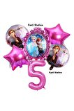 Karlar Ülkesi Frozen Elsa 5 Yaş Doğum Günü Konsept Balon Set Frozen Elsa Pembe Renk Doğum Günü Seti