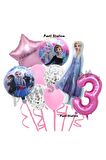 Karlar Ülkesi Frozen Elsa 3 Yaş Pembe Renk Doğum Günü Konsept Balon Set Frozen Elsa Doğum Günü Seti