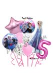 Karlar Ülkesi Frozen Elsa 5 Yaş Pembe Renk Doğum Günü Konsept Balon Set Frozen Elsa Doğum Günü Seti