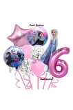 Karlar Ülkesi Frozen Elsa 6 Yaş Pembe Renk Doğum Günü Konsept Balon Set Frozen Elsa Doğum Günü Seti