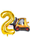 İnşaat Forklift Kamyonu Balon 6 Yaş Doğum Günü Balon Set İş Makineleri Konsept Ve Gold Rakam Balon