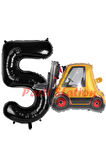 İnşaat Forklift Kamyonu Balon 4 Yaş Doğum Günü Balon Set İş Makineleri Konsept Ve Siyah Rakam Balon
