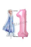 Elsa Frozen Balon 1 Yaş Doğum Günü Set Frozen Karlar Ülkesi Konsept Balon ve Pembe Rakam Balon