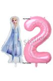 Elsa Frozen Balon 2 Yaş Doğum Günü Set Frozen Karlar Ülkesi Konsept Balon ve Pembe Rakam Balon