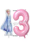 Elsa Frozen Balon 3 Yaş Doğum Günü Set Frozen Karlar Ülkesi Konsept Balon ve Pembe Rakam Balon