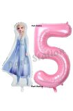 Elsa Frozen Balon 5 Yaş Doğum Günü Set Frozen Karlar Ülkesi Konsept Balon ve Pembe Rakam Balon