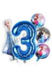 Frozen Balon 3 Yaş Doğum Günü Set Frozen Elsa Karlar Ülkesi Konsept Balon ve Lacivert Rakam Balon