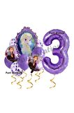 Frozen Balon 1 Yaş Doğum Günü Set Frozen Elsa Karlar Ülkesi Konsept Balon ve Mor Rakam Balon