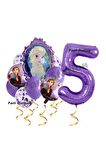 Frozen Balon 1 Yaş Doğum Günü Set Frozen Elsa Karlar Ülkesi Konsept Balon ve Mor Rakam Balon
