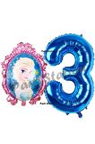 Frozen Balon 3 Yaş Doğum Günü Set Karlar Ülkesi Konsept Balon ve Lacivert Rakam Balon Doğum Günü Set