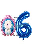 Frozen Balon 6 Yaş Doğum Günü Set Karlar Ülkesi Konsept Balon ve Lacivert Rakam Balon Doğum Günü Set