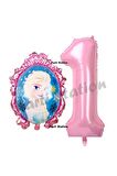 Frozen Balon 1 Yaş Doğum Günü Set Karlar Ülkesi Konsept Balon ve Pembe Rakam Balon Doğum Günü Set