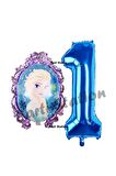 Frozen Balon 1 Yaş Doğum Günü Set Frozen Elsa Konsept Balon ve Lacivert Rakam Balon Doğum Günü Set