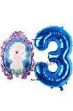 Frozen Balon 3 Yaş Doğum Günü Set Frozen Elsa Konsept Balon ve Lacivert Rakam Balon Doğum Günü Set