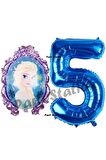 Frozen Balon 5 Yaş Doğum Günü Set Frozen Elsa Konsept Balon ve Lacivert Rakam Balon Doğum Günü Set