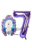 Frozen Balon 7 Yaş Doğum Günü Set Frozen Elsa Konsept Balon ve Mor Rakam Balon Doğum Günü Set