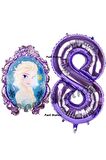 Frozen Balon 8 Yaş Doğum Günü Set Frozen Elsa Konsept Balon ve Mor Rakam Balon Doğum Günü Set