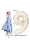 Elsa Frozen Balon 9 Yaş Doğum Günü Set Frozen Karlar Ülkesi Konsept Balon ve Krem Rakam Balon