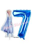 Elsa Frozen Balon 7 Yaş Doğum Günü Set Frozen Karlar Ülkesi Konsept Balon ve Lacivert Rakam Balon