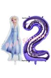 Elsa Frozen Balon 1 Yaş Doğum Günü Set Frozen Karlar Ülkesi Konsept Balon ve Mor Rakam Balon