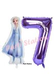 Elsa Frozen Balon 1 Yaş Doğum Günü Set Frozen Karlar Ülkesi Konsept Balon ve Mor Rakam Balon