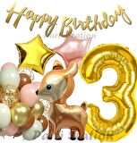 Woodland Geyik 3 Yaş Folyo Balon Set Ceylan Geyik Doğum Günü Parti Balon Set Geyik Konsept Balon Set