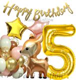 Woodland Geyik 5 Yaş Folyo Balon Set Ceylan Geyik Doğum Günü Parti Balon Set Geyik Konsept Balon Set