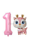Sevimli Geyik 7 Yaş Balon Set Ceylan Balon Woodland Konsept Geyik Balon ve Pembe Renk Rakam Balon