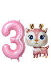 Sevimli Geyik 7 Yaş Balon Set Ceylan Balon Woodland Konsept Geyik Balon ve Pembe Renk Rakam Balon