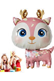 Sevimli Geyik 7 Yaş Balon Set Ceylan Balon Woodland Konsept Geyik Balon ve Pembe Renk Rakam Balon