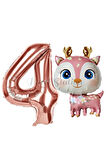 Sevimli Geyik 6 Yaş Balon Set Ceylan Balon Woodland Konsept Geyik Balon ve Rosegold Renk Rakam Balon