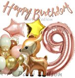 Woodland Geyik 9 Yaş Folyo Rosegold Balon Set Geyik Ceylan Doğum Günü Parti Balon Set Geyik Konsept