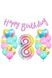 Happy Birthday Rengarenk 8 Yaş Balon Set Yıldız Balon Folyo Set Konsept Doğum Günü Set Yaş Balon Set
