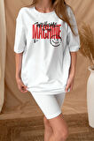 Sc Plus Oversize Machine Baskılı Beyaz Tshirt