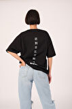 Oversize Better Late Than Never Baskılı Siyah Tshirt
