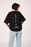 Oversize Better Late Than Never Baskılı Siyah Tshirt