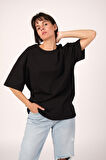 Oversize Better Late Than Never Baskılı Siyah Tshirt