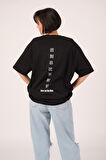 Oversize Better Late Than Never Baskılı Siyah Tshirt