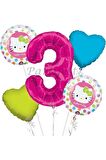 Hello Kitty 3 Yaş Balon Set Hello Kitty Folyo Balon Set Konsept Doğum Günü Set Yaş Balon