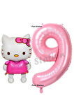 Hello Kitty 9 Yaş Balon ve Pembe Rakam Balon Doğum Günü Parti Set Hello Kitty Kedi Balon