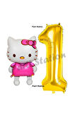 Hello Kitty 6 Yaş Balon ve Gold Rakam Balon Doğum Günü Parti Set Hello Kitty Kedi Balon