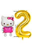 Hello Kitty 6 Yaş Balon ve Gold Rakam Balon Doğum Günü Parti Set Hello Kitty Kedi Balon